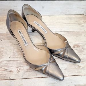 Manolo Blahnik Silver D'Orsay kitten heels